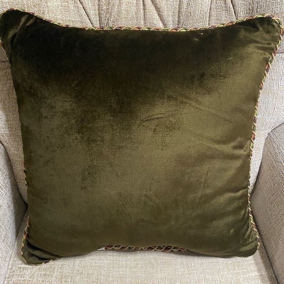 Croscill "Carrington" Cinnamon Green Stripe Square Throw Pillow Braided - Picture 6 of 8